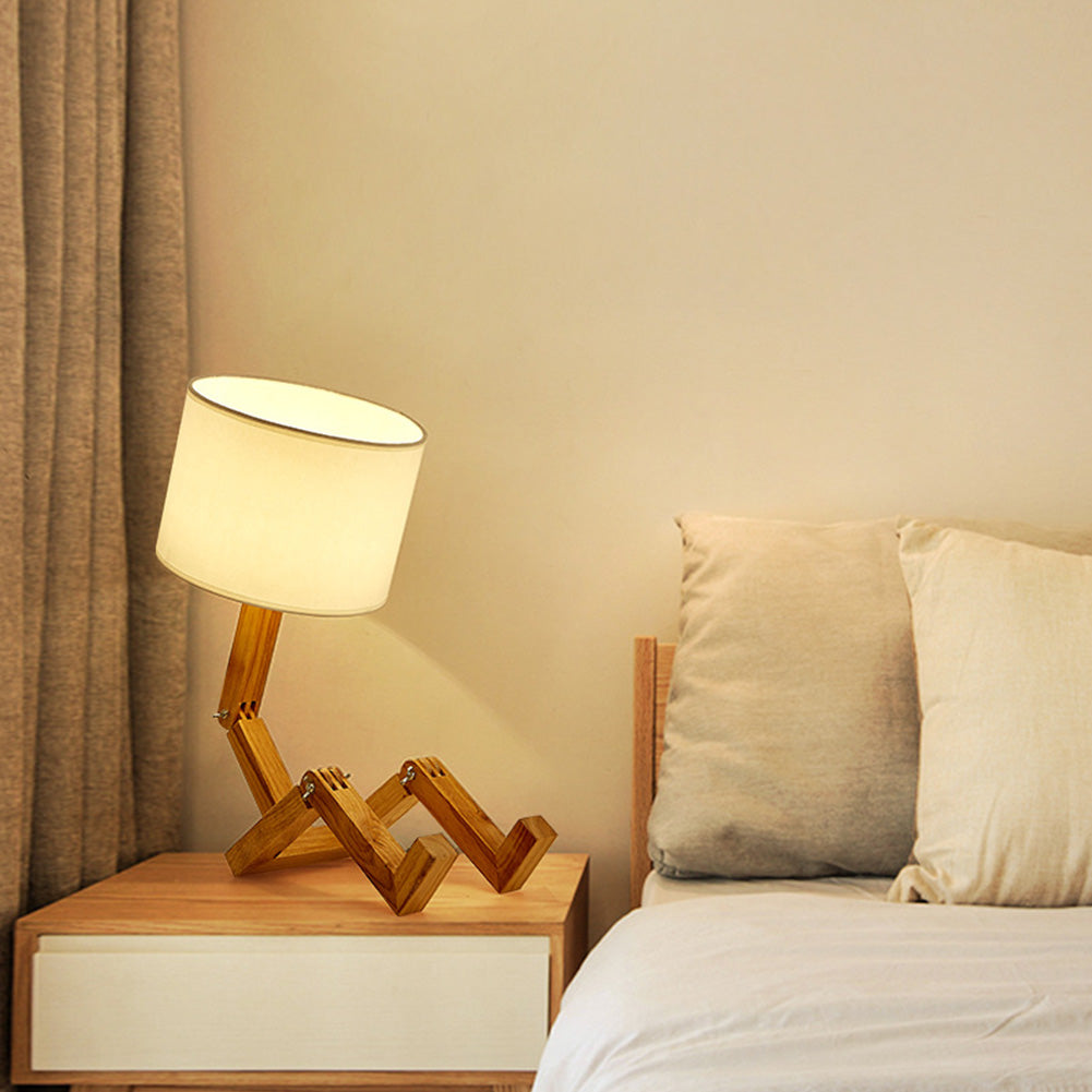 Handcrafted Man-Shaped Wooden Table Lamp