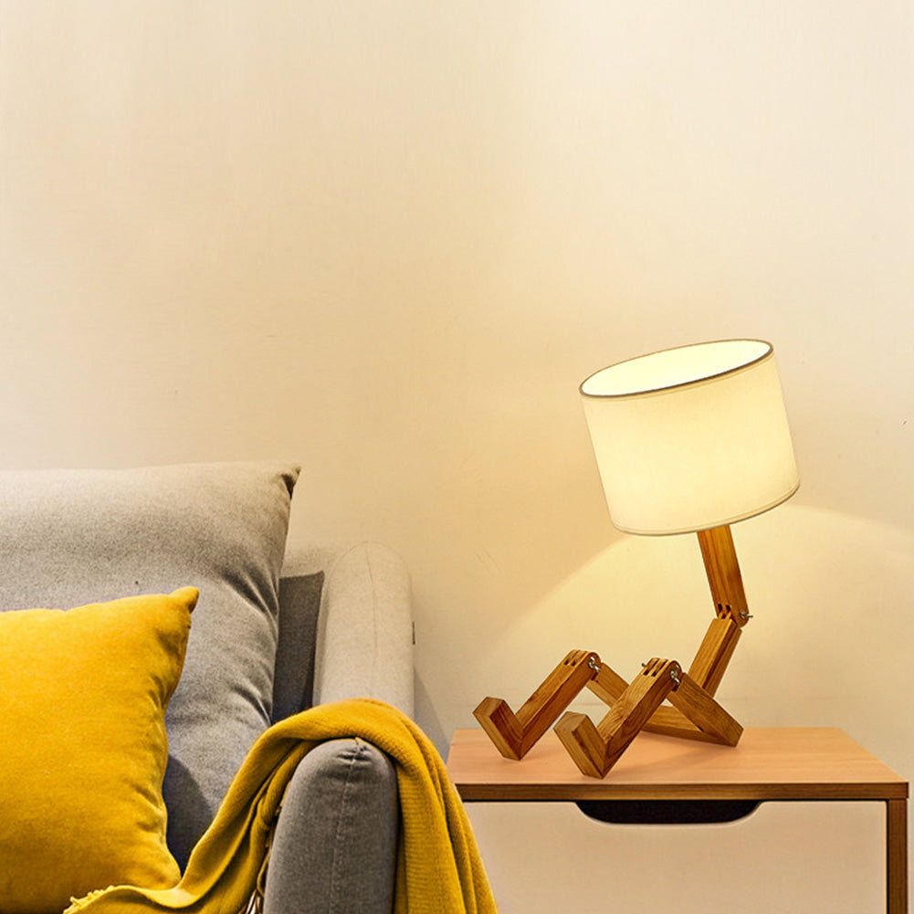 Handcrafted Man-Shaped Wooden Table Lamp