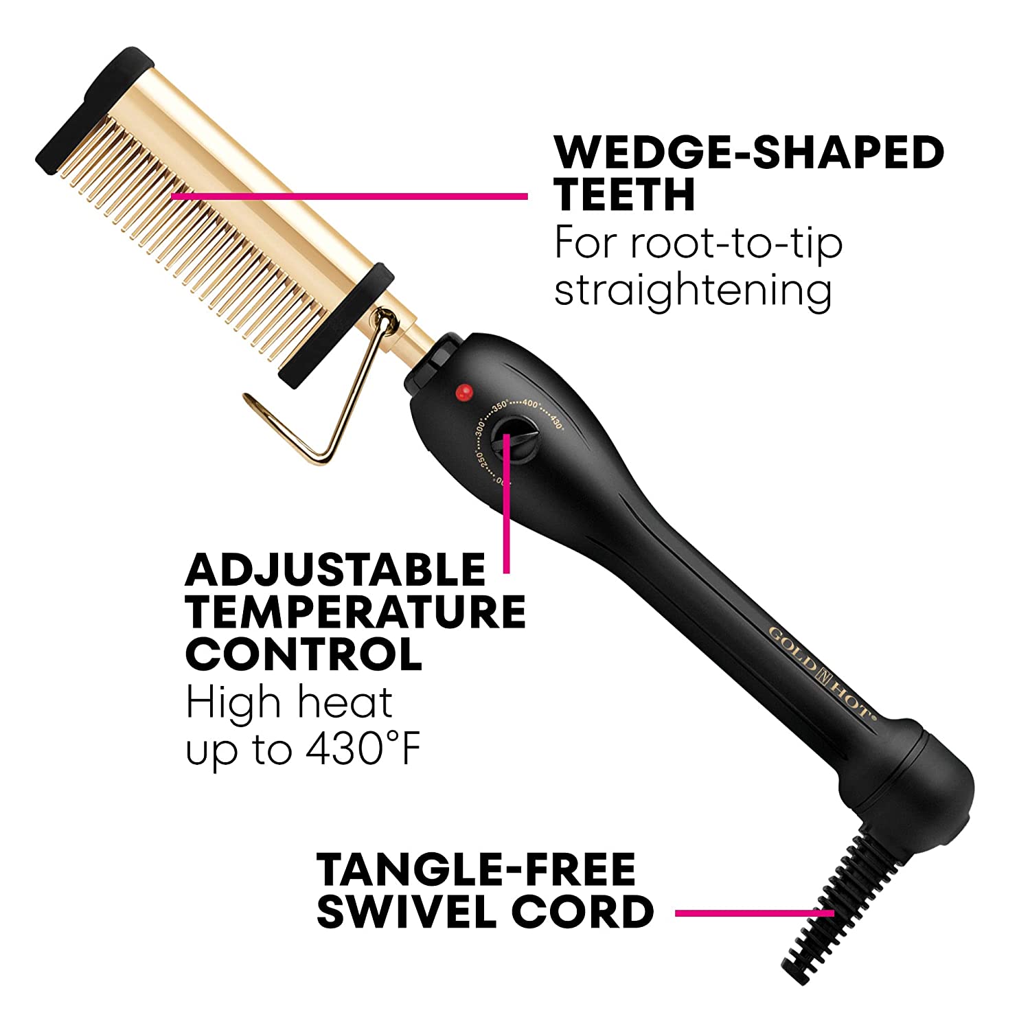 Gold Pressing & Styling Comb: Effortless Lifting and Straightening for Perfect Hair Styling