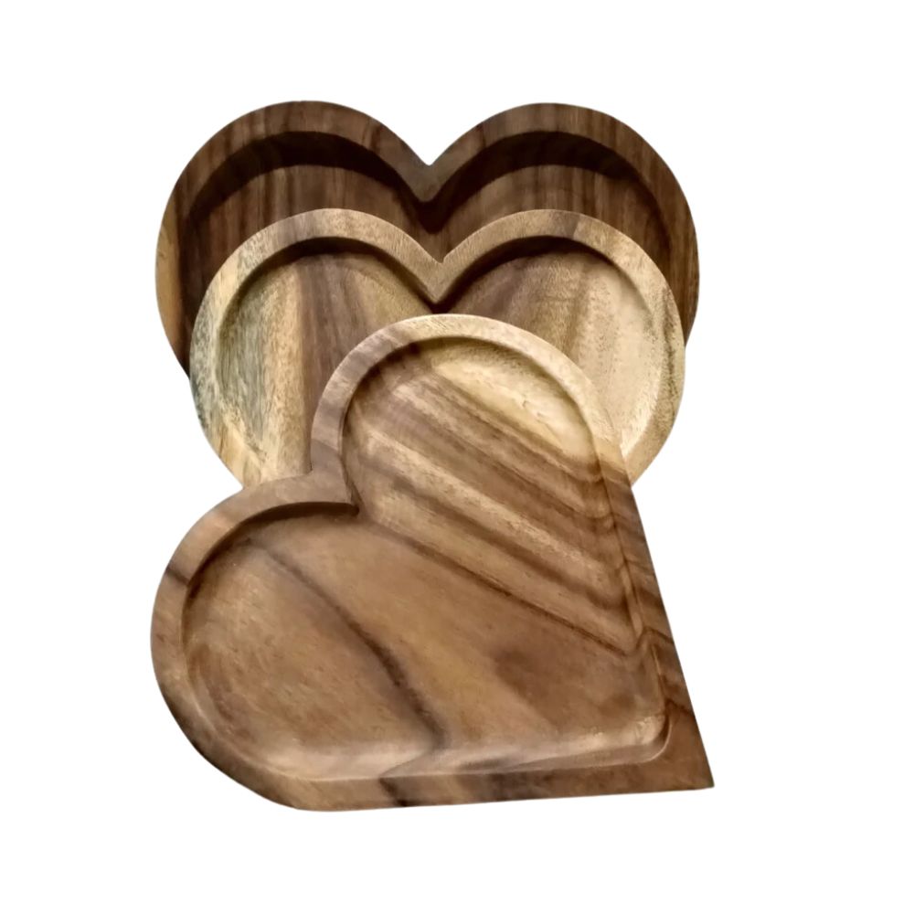 Heart Shape Wooden Tray Set