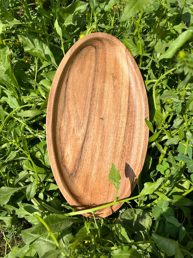 Oval Wooden Tray Set