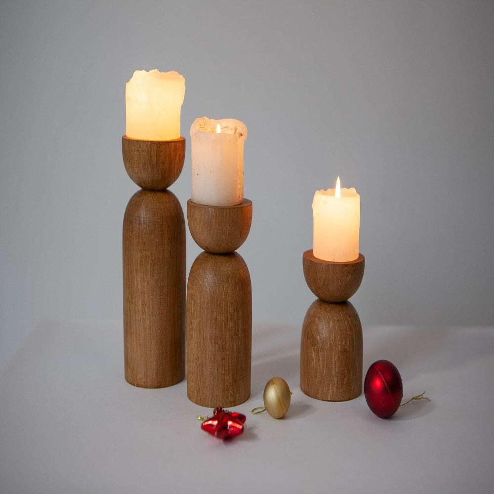 Set of 3 Wooden Candle Stands